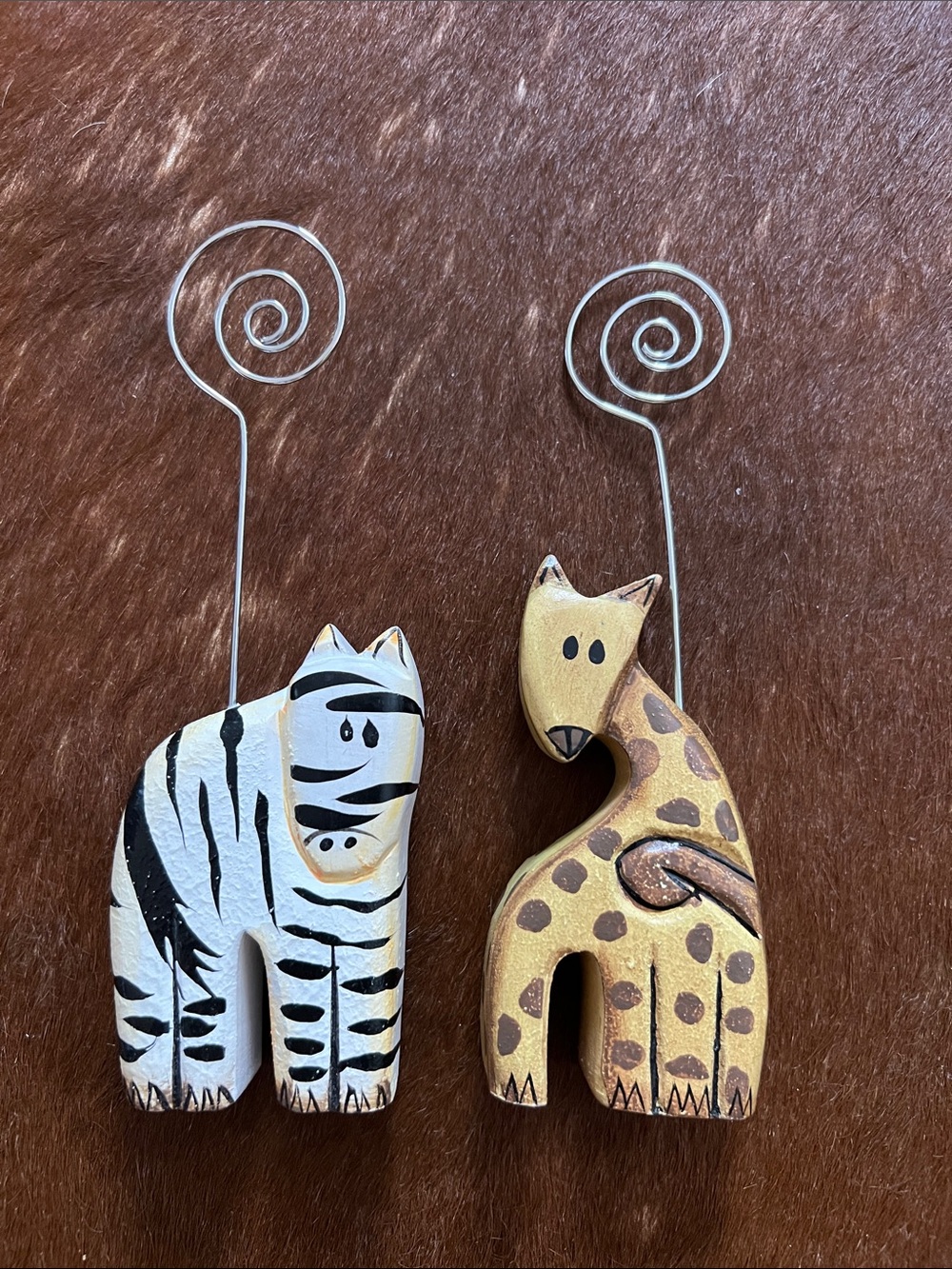 Pier 1 Wild African Animal Wood Photo Memo Note Holders Zebra and Giraffe